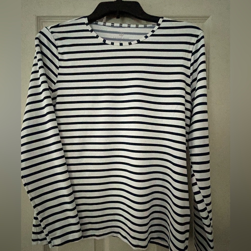 Lands' End Swim Rash Guard UPF 50 Navy and White Top